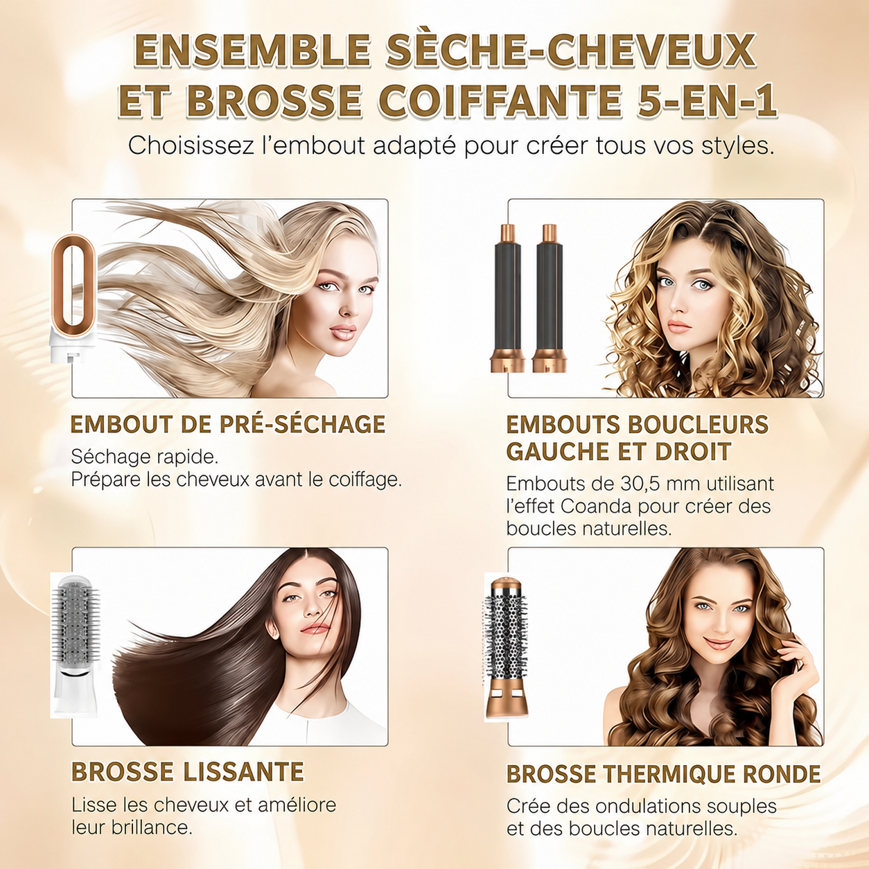 5 in 1 Hair Dryer Brush Hot Comb Set — Brosse Soufflante Professionnelle 5 en 1